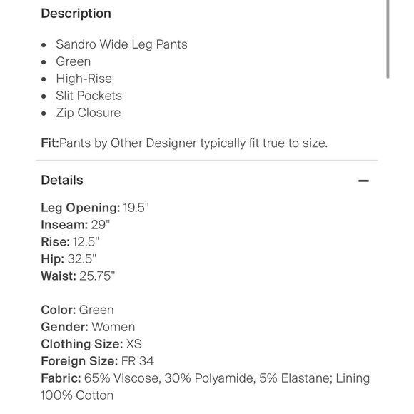 Sandro Womens Green High Rise Wide Leg Work Trousers Pants Size XS - Picture 4 of 4